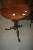 A 19th Century mahogany pedestal table having circular top, turned column and triple splay legs,