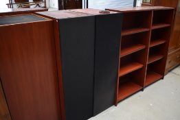 A run of vintage shelves and speakers , from same home as Quad speaker in same sale , inspection