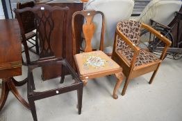 A vintage commode, around 1930s with upholstered back and seat, another chair with needle point
