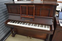 A early 20th Century straight strung upright piano, labelled Fulmore, retailed Hopkinson's Leeds