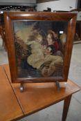 A 19th Century mahogany framed firescreen with feltwork insert (af)