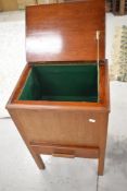 A vintage stained frame sewing box having lift flap lid and drawer to base