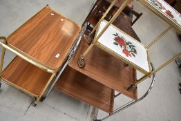 Three vintage metal and melamine tea trolleys