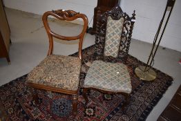 19th century priory or refectory style chair having cabriole legs fret worked back with barley twist
