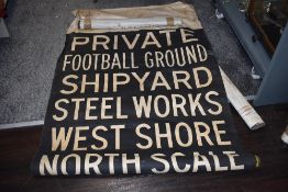 Seven mid century bus or transport destination blinds, local interest including Ulverston and