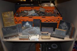 An interesting box full of vintage printing blocks, some of local interest to Lancaster, Fleetwood