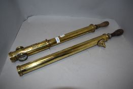 Two early 20th century brass cased garden sprayers including Purser's patent