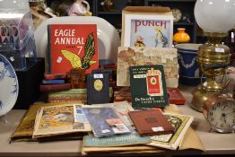 A mixed lot of books, ephemera and similar including De Reszke cigarette cardboard advert, Post