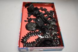 A selection of broken black mourning jewellery including bangle, bracelet, cross etc