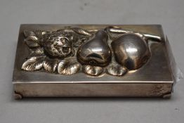 A 20th century silver plated lidded case Portuguese stamped having fruit and vine decoration