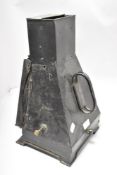 An early 20th century black painted tin darkroom spirit lamp by Lancaster's, Patent No 1365, 'The
