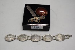 A small selection of HM silver and white metal jewellery including Charles Horner enamelled