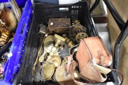 A selection of brass wares and candlesticks