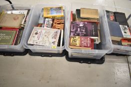 Four boxes of mixed text and reference books including travel and arts and crafts