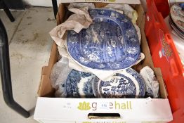 A selection of blue and white ware ceramic chargers