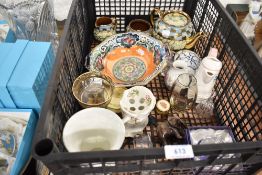 A selection of glass and ceramics including Sadler teapot, creamer and sugar bowl