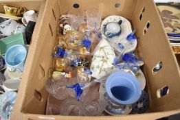 A selection of glass and ceramics including Belleek teacups