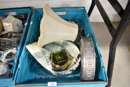 A selection of glass wares including prisma glass bowl and Norwegian pewter dish