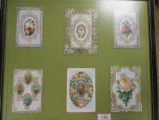 Two framed sets of Victorian greetings cards