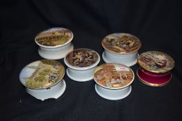 A set of six Victorian Pratt ware paste pots including Shepherd with dog, Pegwell bay and Fish
