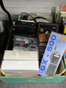 A box of mixed radio equipment including 40 channel mobile CB FM transceiver.