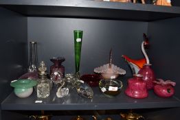 A fine selection of antique and later glass wares including Ntarfa Art Glass, HM silver lidded scent