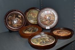Six late 19th century Pratt ware paste pot lids including The Sportsman, The Game bag and Both
