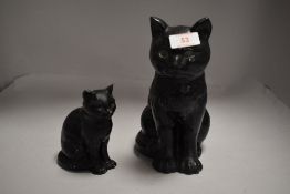 Two early 20th century Sylvac tabby cat figures in black glaze with green eyes