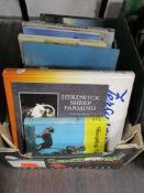 A box of mixed books, including vintage birds of the British isles and Hunting songs.