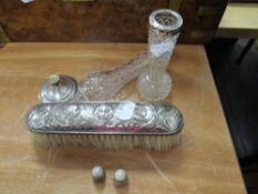 A selection of HM silver scrap items including brush handle and footed base
