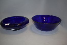 Two modern art glass bowls in deep Bristol blues