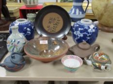 A selection of 20th century oriental Chinese and Japanese items including Canton tea bowl, Zisha