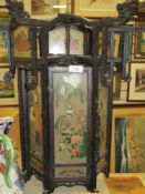 A 20th century Chinese lantern having carved wood frame with hand painted glass panels of geisha