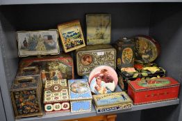 A good selection of Victorian and later 20th century advertising tins including Tea Caddy design,