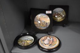 A set of five Victorian Pratt ware paste pot lids including Hong Kong Harbour, Peace and Bosom a
