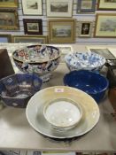 A selection of ceramic fruit and similar bowls including Fenton and Chinese style