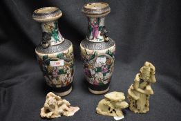 A pair of 20th century Chinese crackle glaze vase having typical brown seal mark to base with