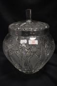 A 20th century clear cut crystal glass lidded punch jar of large form measuring 30cm tall