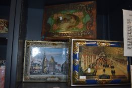 Three 20th century biscuit tins including two with German designs and a Peri-Lusta Embroidery tin