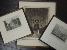 (19th century), a pair of engravings, Jesus College, 11 x 15cm later mounted framed and glazed,