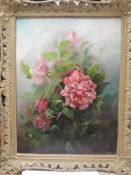 K Jones, (contemporary), an oil painting, Pink Roses, signed and attributed verso, 39 x 29cm, ornate