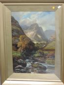 C Roe, (1850-1909), an oil painting, mountain stream, signed, 59 x 39cm, gilt effect mounted