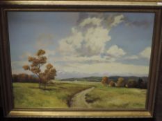 P Ewart, (20th century), an oil painting, Mountain Village, signed and attributed verso, 58 x