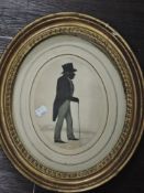 (19th century), a watercolour, silhouette of gent, oval, 21 x 17cm, gilt plaster framed and