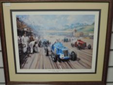 Kevin Walsh, ( contemporary), after, a print, Brooklands race, signed, 34 x 44cm, mounted framed and
