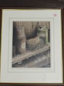 Brian Winstanley, (contemporary), after, a print, Song Thrush Grandad's Shed, signed, 27 x 21cm,