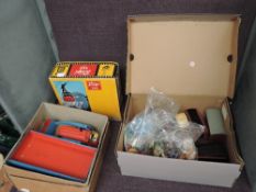 A collection of Hornby 0 gauge including Loco, a plastic model Cable Car, boxed and a tin plate