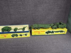 Two Dinky diecasts, 660 Tank Transporter and 697 25 Pounder Field Gun Set, both in original yellow