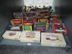 A shelf containing 20 Corgi diecast Buses including Original Omnibus, Classics, Commercials etc, all