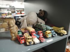 A collection of Dinky playworn diecasts including Car Transporter, Leyland Octopus , Leyland